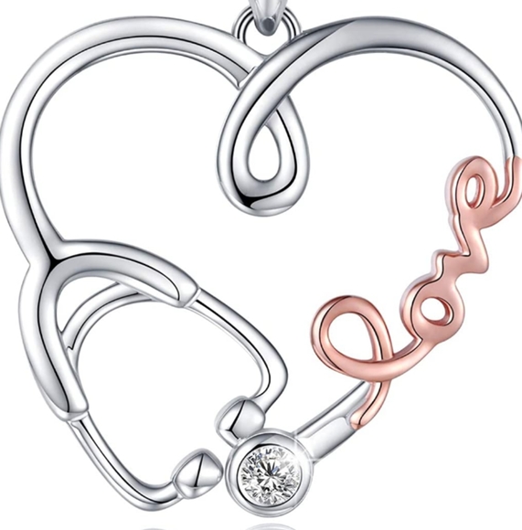 925 Sterling Silver Stethoscope Heart Pendant - Picture 2 of 4